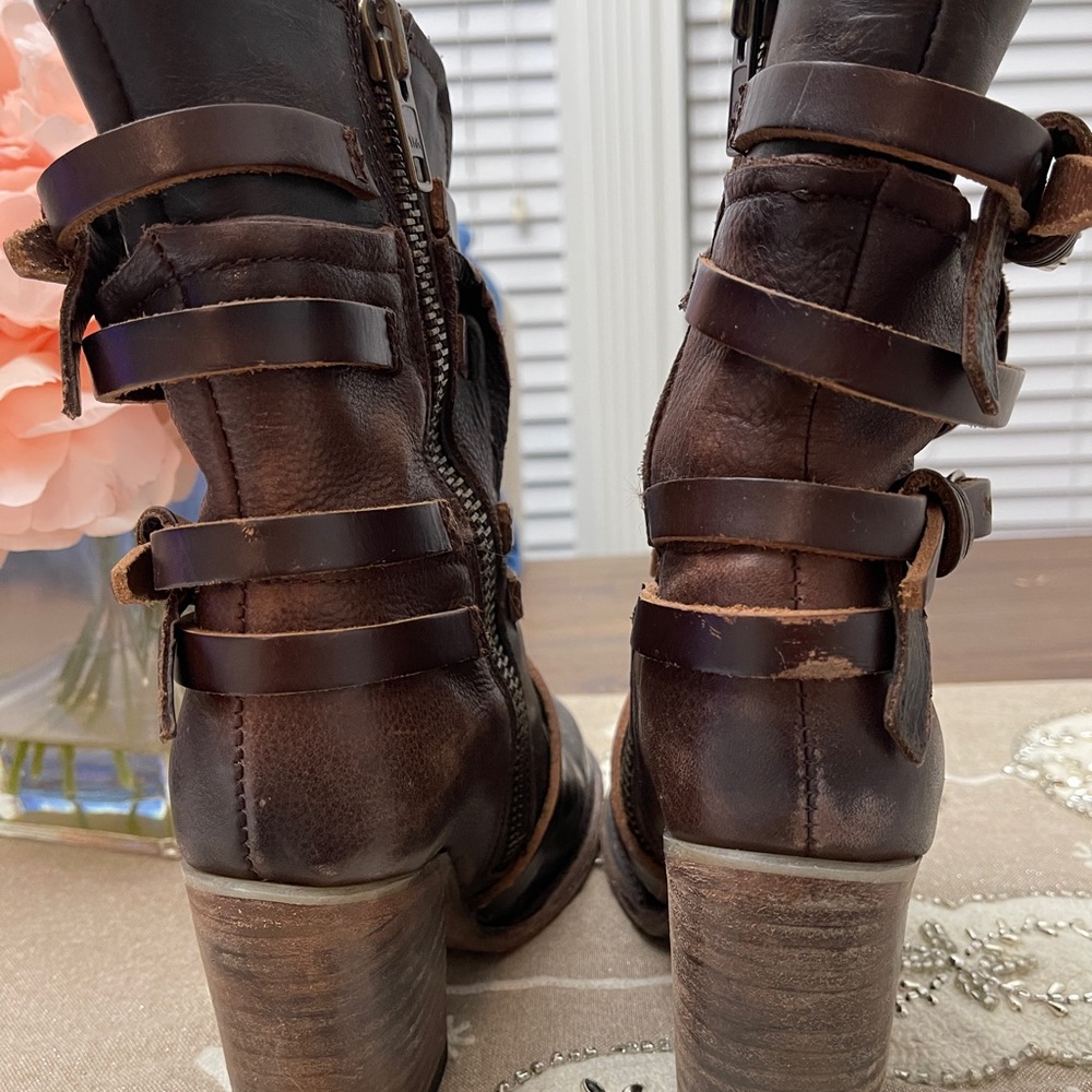 Freebird Baker Boots Women Size 6 Brown Mid-Calf Chunky Heel Strappy - Picture 8 of 12